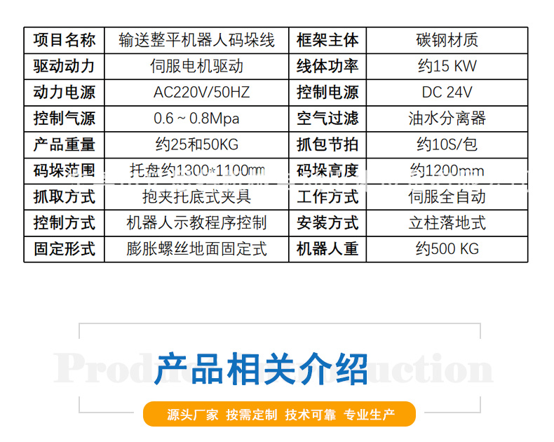 機(jī)器人碼垛線的參數(shù)